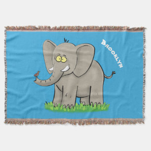 Niedlicher, lustiger Elefant mit Vogel auf Cartoon Decke