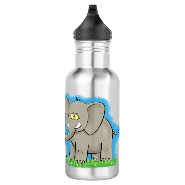 Niedlicher, lustiger Elefant mit Vogel auf Cartoon Edelstahlflasche (Rechts)