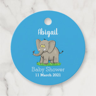 Niedlicher, lustiger Elefant mit Vogel auf Cartoon Geschenkanhänger