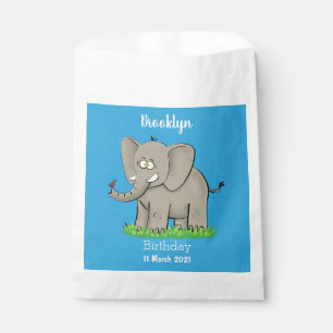 Niedlicher, lustiger Elefant mit Vogel auf Cartoon Geschenktütchen