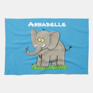 Niedlicher, lustiger Elefant mit Vogel auf Cartoon Geschirrtuch