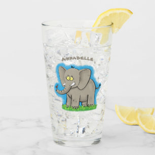 Niedlicher, lustiger Elefant mit Vogel auf Cartoon Glas