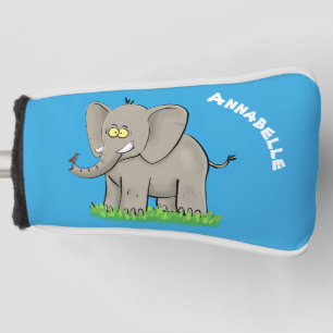 Niedlicher, lustiger Elefant mit Vogel auf Cartoon Golf Headcover