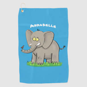 Niedlicher, lustiger Elefant mit Vogel auf Cartoon Golfhandtuch