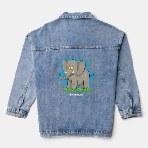 Niedlicher, lustiger Elefant mit Vogel auf Cartoon Jeansjacke