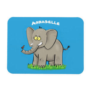 Niedlicher, lustiger Elefant mit Vogel auf Cartoon Magnet