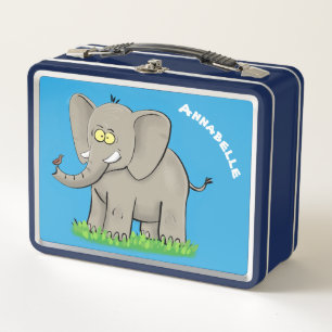 Niedlicher, lustiger Elefant mit Vogel auf Cartoon Metall Brotdose