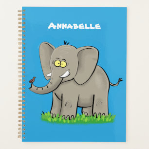 Niedlicher, lustiger Elefant mit Vogel auf Cartoon Planer