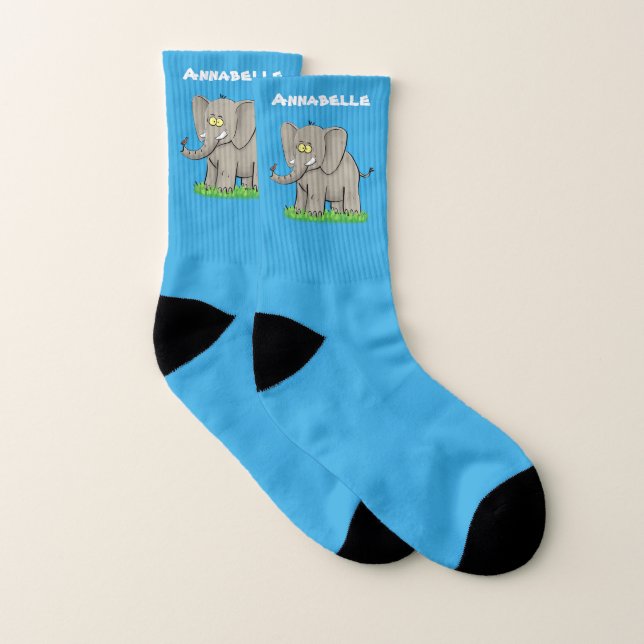 Niedlicher, lustiger Elefant mit Vogel auf Cartoon Socken (Paar)
