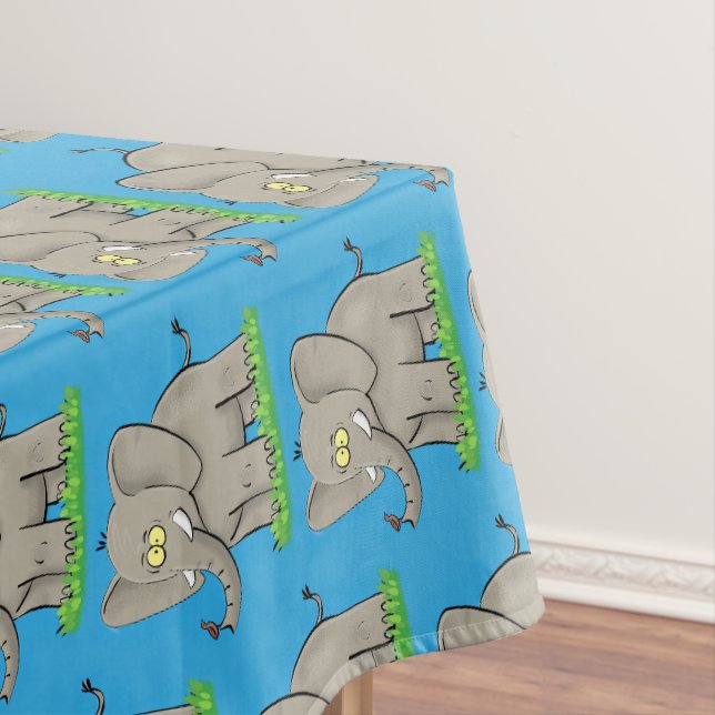 Niedlicher, lustiger Elefant mit Vogel auf Cartoon Tischdecke (Beispiel)