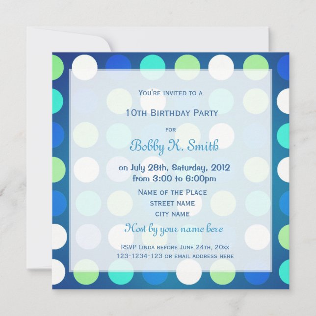 Niedlicher, lustiger, glücklicher, blauer Polka ha Einladung (Vorderseite)