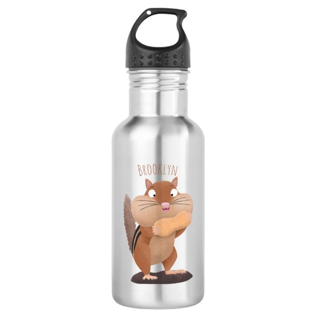 Niedlicher lustiger großer Wangen-Chipmunk-Cartoon Edelstahlflasche (Vorderseite)