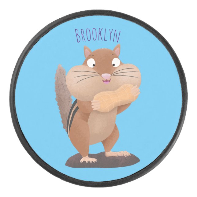 Niedlicher lustiger großer Wangen-Chipmunk-Cartoon Eishockey Puck (Vorderseite)