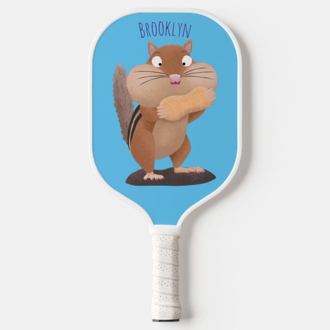 Niedlicher lustiger großer Wangen-Chipmunk-Cartoon Pickleball Schläger (Vorderseite)