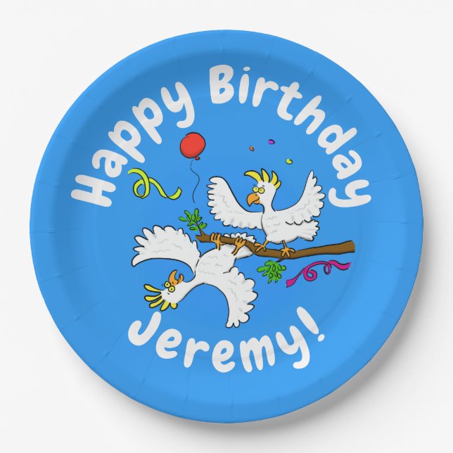 Niedlicher, lustiger Kakadavögel Party Cartoon Pappteller (Vorderseite)