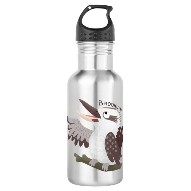 Niedlicher lustiger Lachen kookaburra Cartoon Edelstahlflasche (Vorderseite)