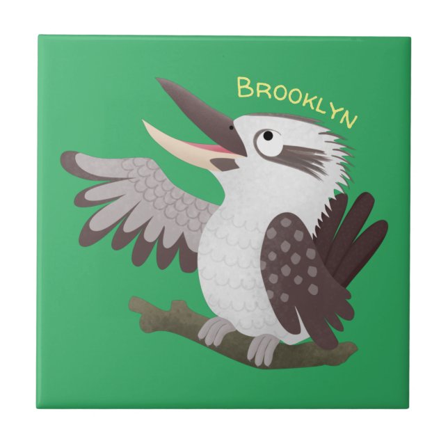 Niedlicher lustiger Lachen kookaburra Cartoon Fliese (Vorderseite)