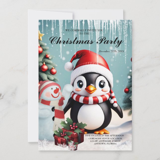 Niedlicher lustiger Pinguin. Einladung (Vorderseite)