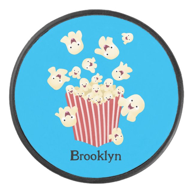 Niedlicher lustiger Popcorn-Cartoon Eishockey Puck (Vorderseite)