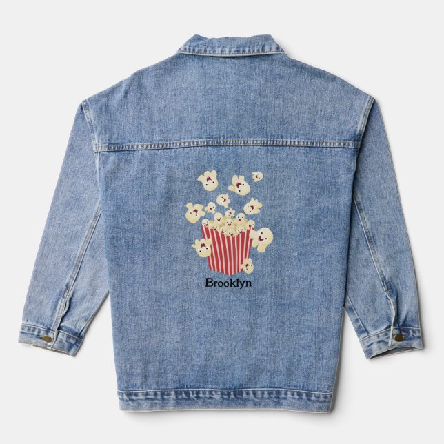 Niedlicher lustiger Popcorn-Cartoon Jeansjacke (Rückseite)
