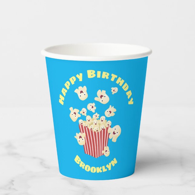 Niedlicher lustiger Popcorn-Cartoon Pappbecher (Vorderseite)