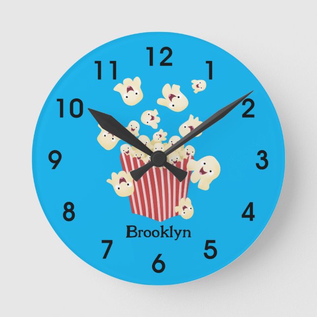 Niedlicher lustiger Popcorn-Cartoon Runde Wanduhr (Vorderseite)