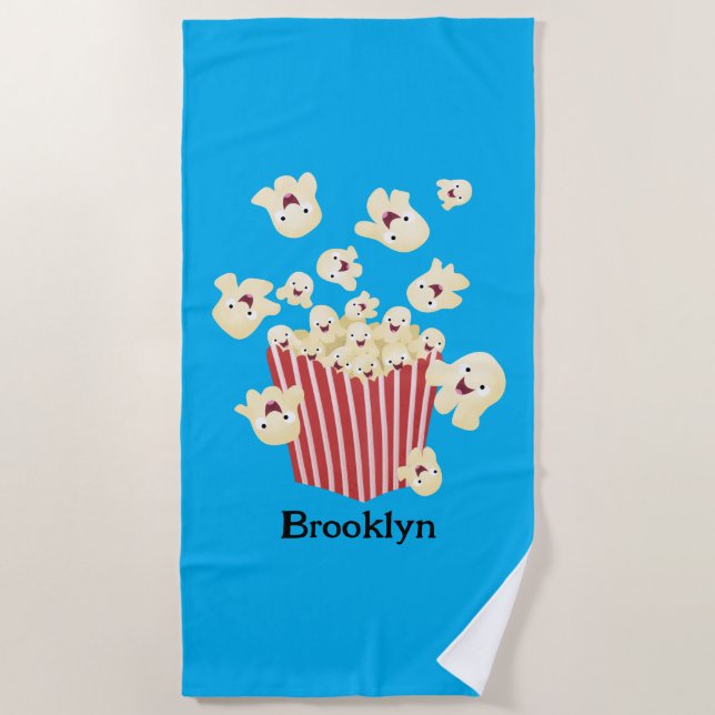 Niedlicher lustiger Popcorn-Cartoon Strandtuch (Vorderseite)