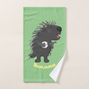 Niedlicher, lustiger Porcuppspiel Banjo Cartoon Badhandtuch Set