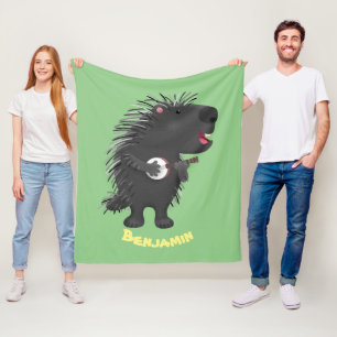 Niedlicher, lustiger Porcuppspiel Banjo Cartoon Fleecedecke