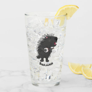 Niedlicher, lustiger Porcuppspiel Banjo Cartoon Glas