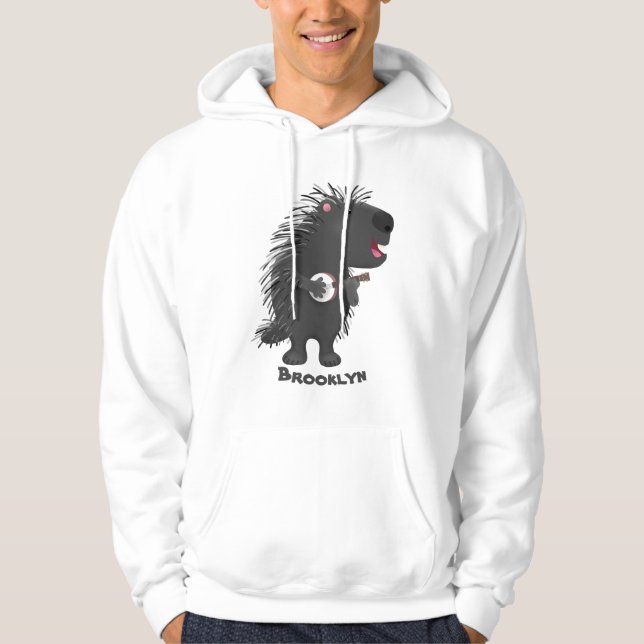 Niedlicher, lustiger Porcuppspiel Banjo Cartoon Hoodie (Vorderseite)