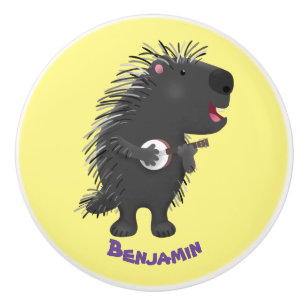Niedlicher, lustiger Porcuppspiel Banjo Cartoon Keramikknauf