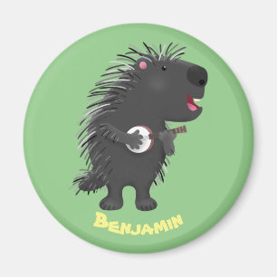 Niedlicher, lustiger Porcuppspiel Banjo Cartoon Magnet
