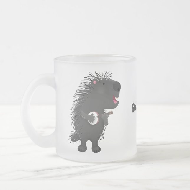 Niedlicher, lustiger Porcuppspiel Banjo Cartoon Mattglastasse (Links)