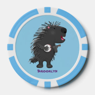 Niedlicher, lustiger Porcuppspiel Banjo Cartoon Pokerchips