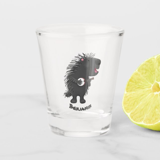 Niedlicher, lustiger Porcuppspiel Banjo Cartoon Schnapsglas (Vorderseite)