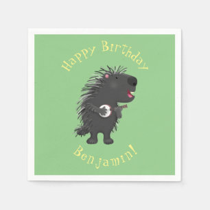 Niedlicher, lustiger Porcuppspiel Banjo Cartoon Serviette