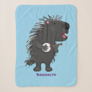 Niedlicher, lustiger Porcuppspiel Banjo Cartoon Sherpadecke