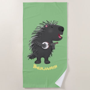 Niedlicher, lustiger Porcuppspiel Banjo Cartoon Strandtuch