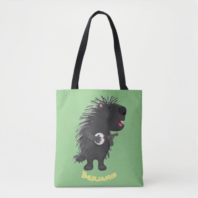 Niedlicher, lustiger Porcuppspiel Banjo Cartoon Tasche (Vorderseite)