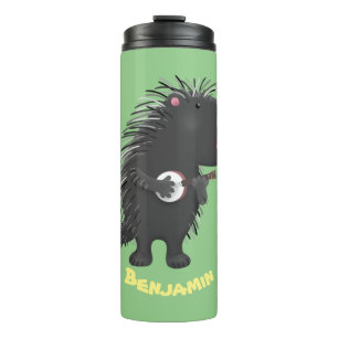 Niedlicher, lustiger Porcuppspiel Banjo Cartoon Thermosbecher