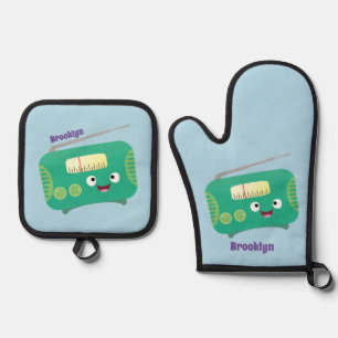 Niedlicher, lustiger Retro-Cartoon Ofenhandschuh & Topflappen-Set