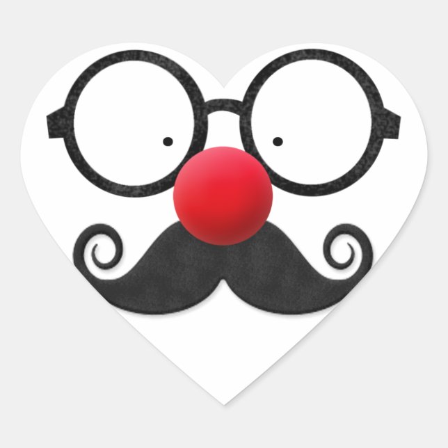 Niedlicher, lustiger, roter Nase, schwarzer Brille Herz-Aufkleber (Vorderseite)