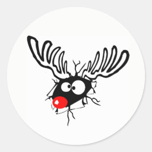 Niedlicher lustiger Rudolph, der rot genähte Weihn Runder Aufkleber