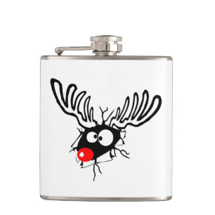 Niedlicher lustiger Rudolph der rote Weihnachtsges Flachmann