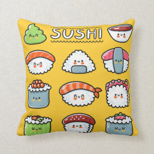 Niedlicher, lustiger Sushi Maki Brötchen Cartoon  Kissen