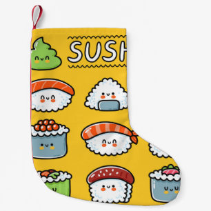 Niedlicher, lustiger Sushi Maki Brötchen Cartoon Kleiner Weihnachtsstrumpf