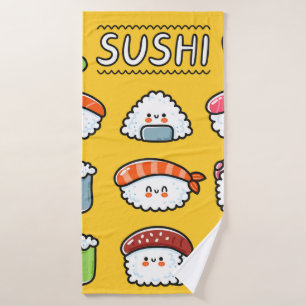 Niedlicher, lustiger Sushi Maki Brötchen Cartoon n Badehandtuch