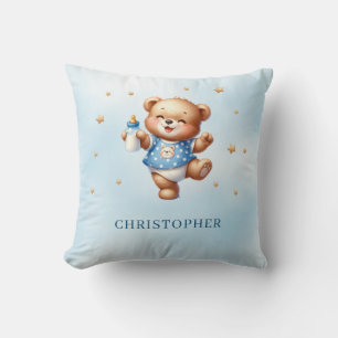 Niedlicher lustiger Teddybär mit Babyflasche Kissen