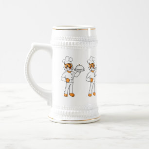 Niedlicher lustiger Tiger Koch Cartoon Illustratio Bierglas
